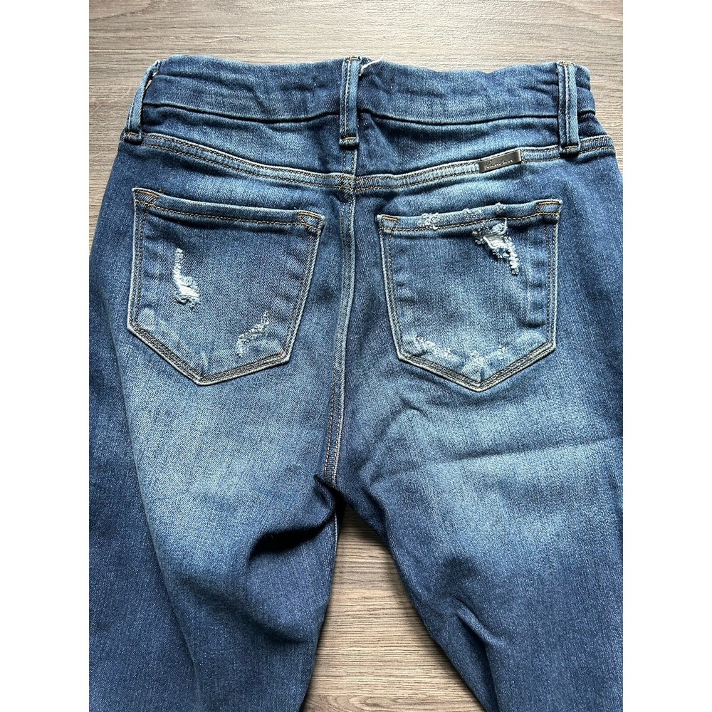 Womens Kancan Stella Distressed Denim Blue Skinny Jeans Size 7/27 Raw Hem Dark - Picture 6 of 7